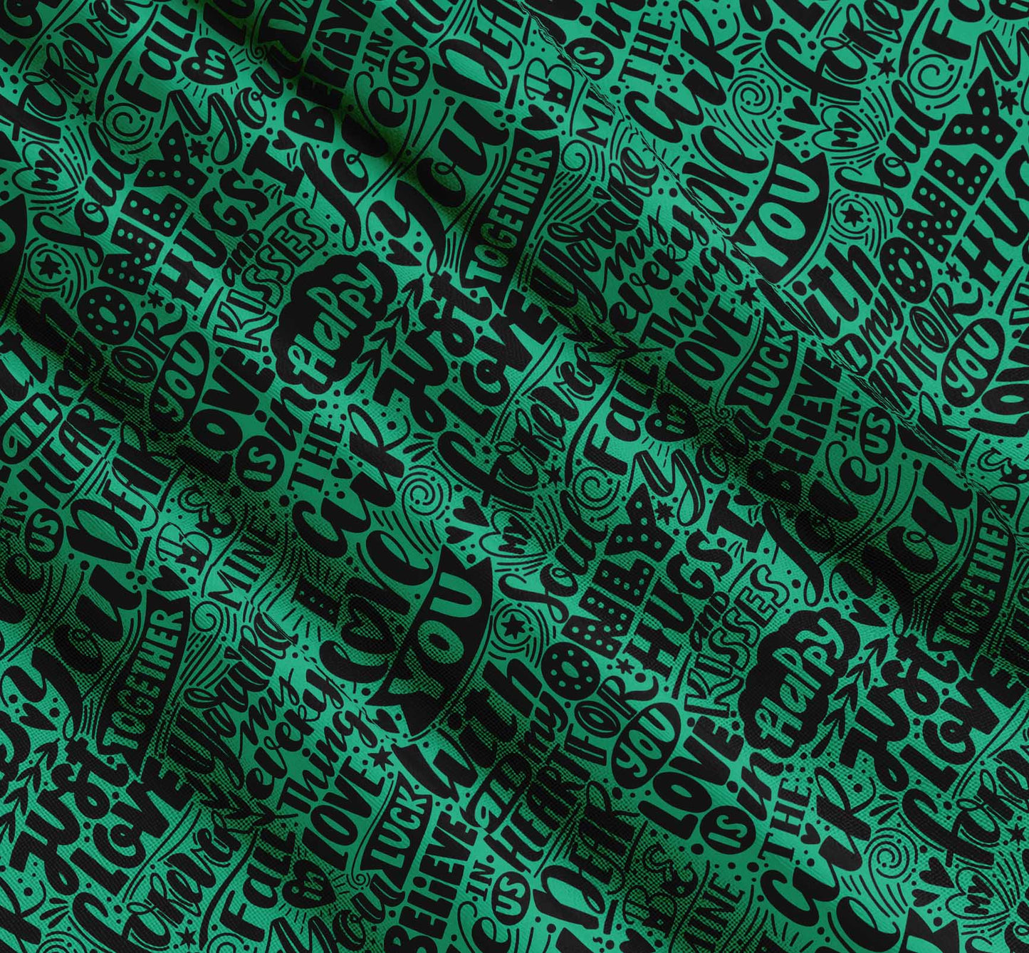 Soimoi Cotton Green Fabric - By the Yard - - Just Love Forever Text Fabric - Romantic and Timeless Patterns for Apparel and Home Decor Printed Fabric