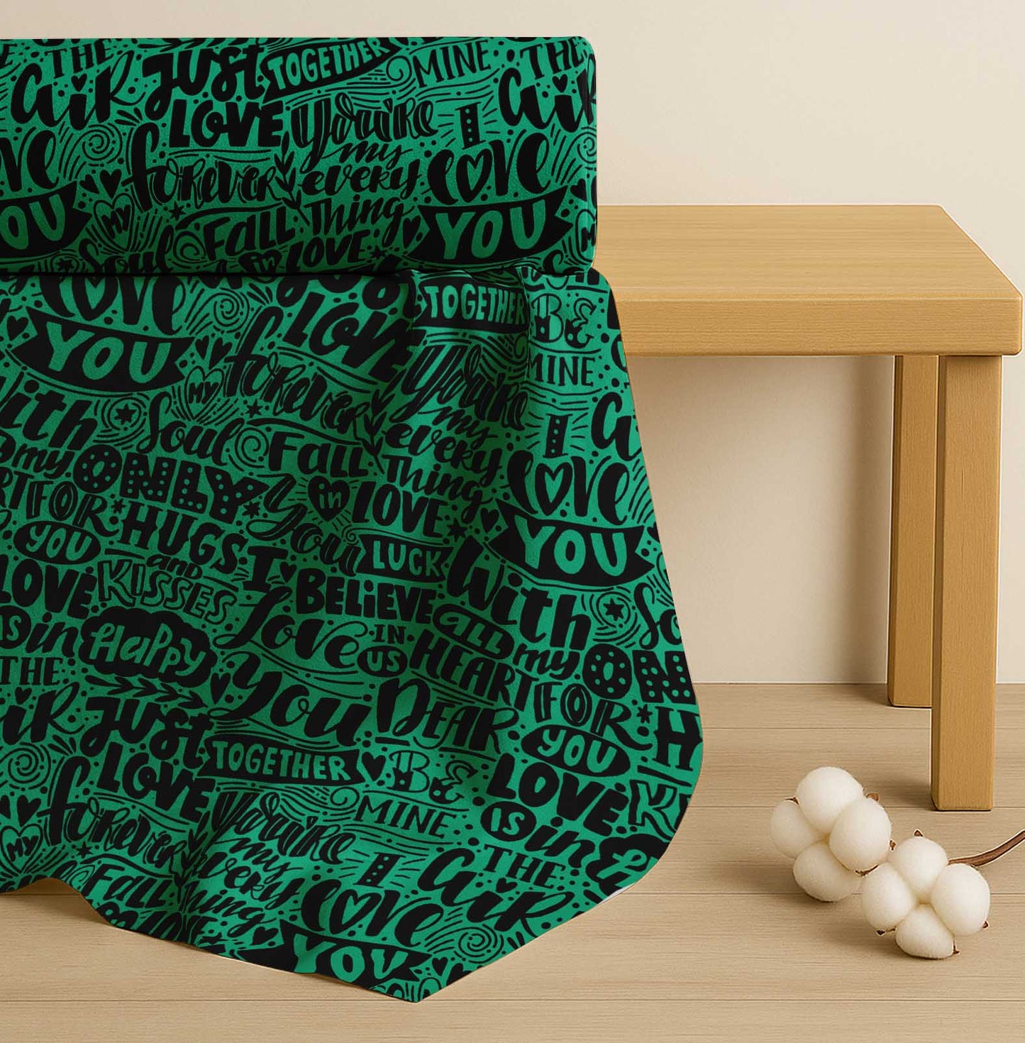 Soimoi Cotton Green Fabric - By the Yard - - Just Love Forever Text Fabric - Romantic and Timeless Patterns for Apparel and Home Decor Printed Fabric