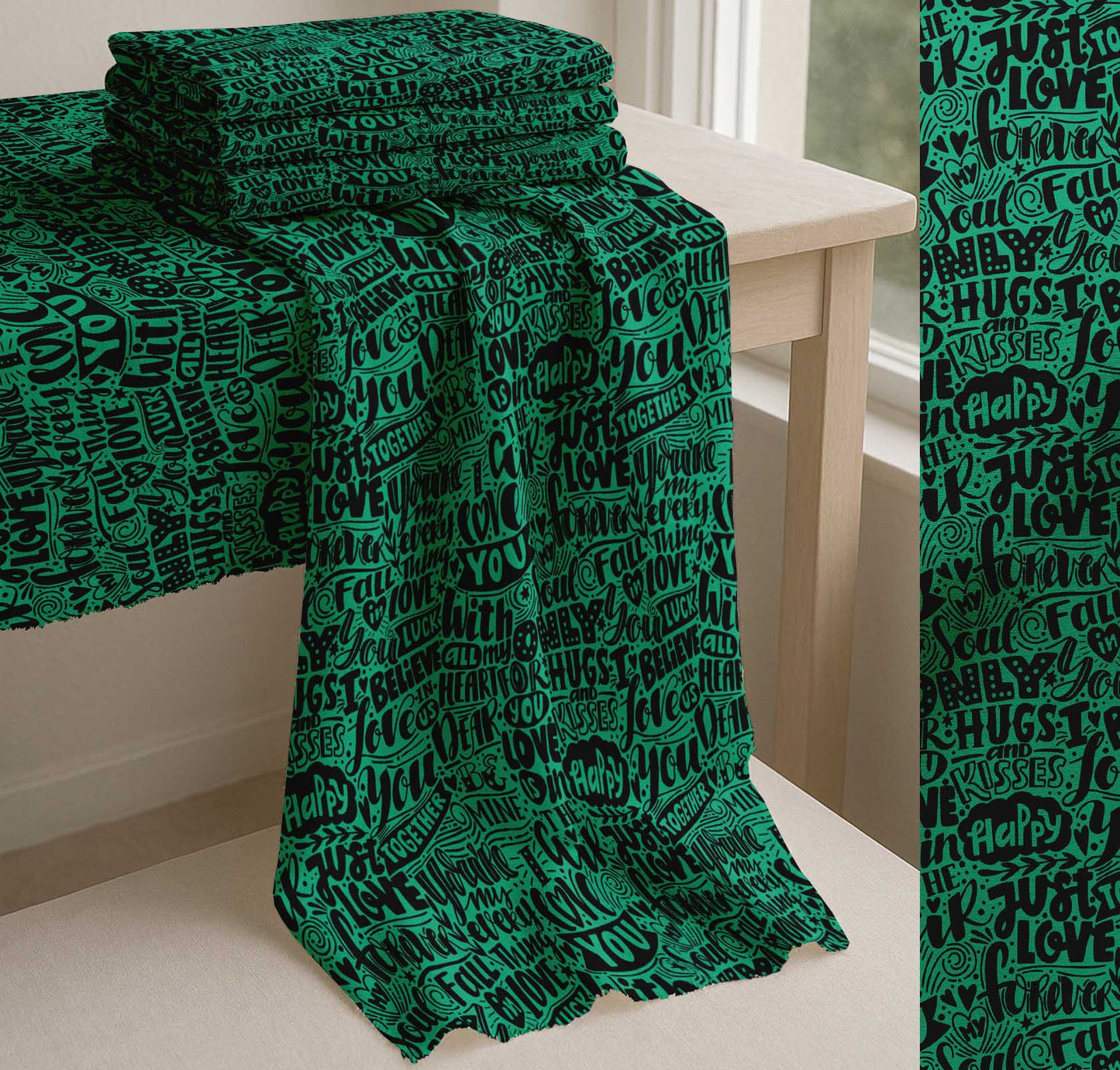 Soimoi Cotton Green Fabric - By the Yard - - Just Love Forever Text Fabric - Romantic and Timeless Patterns for Apparel and Home Decor Printed Fabric