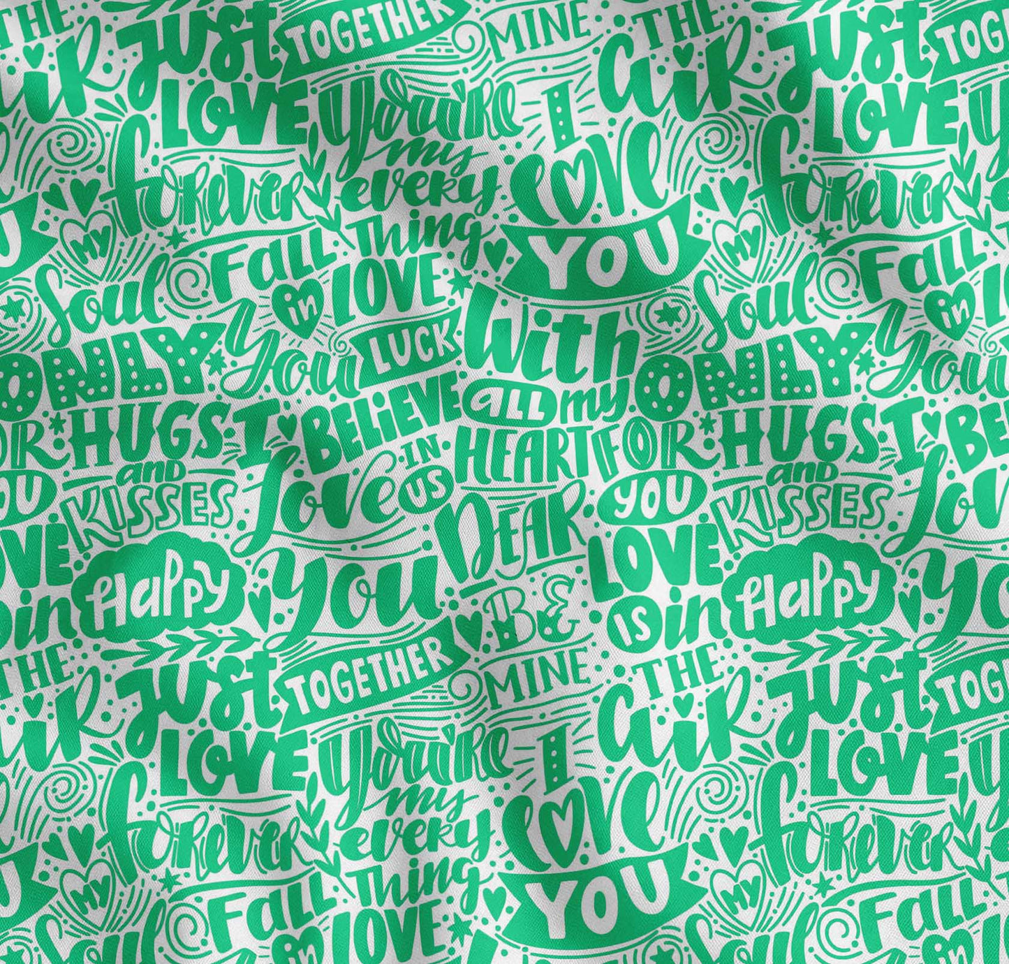 Soimoi Green Cotton Fabric Just Love Forever Text Fabric Prints By metre