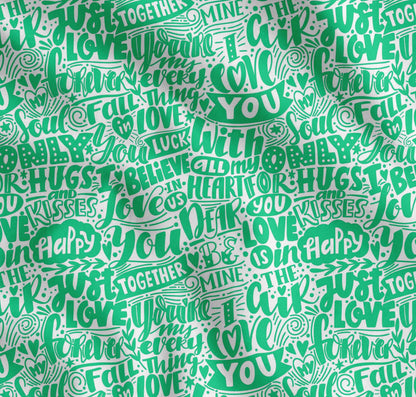 Soimoi Green Cotton Fabric Just Love Forever Text Fabric Prints By metre