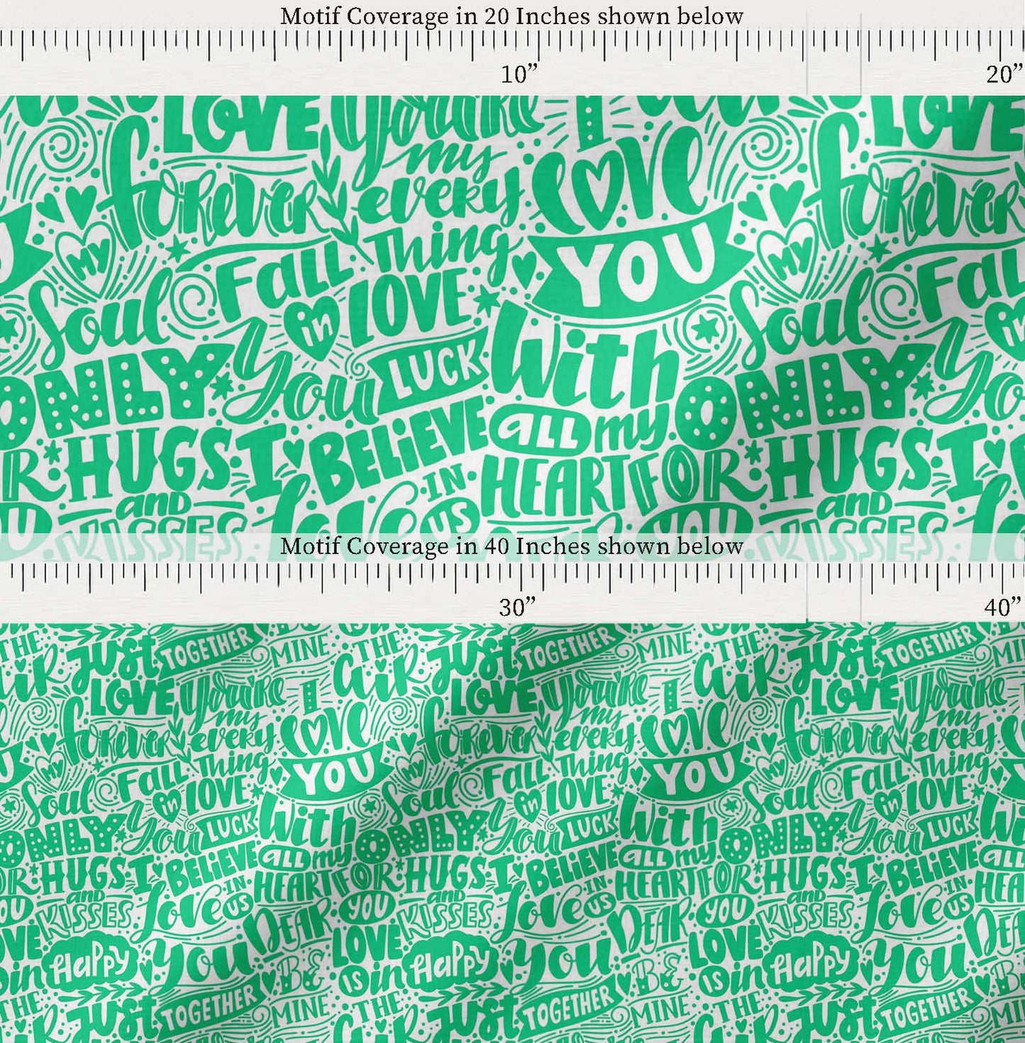 Soimoi Green Cotton Fabric Just Love Forever Text Fabric Prints By metre