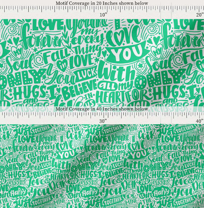 Soimoi Green Cotton Fabric Just Love Forever Text Fabric Prints By metre