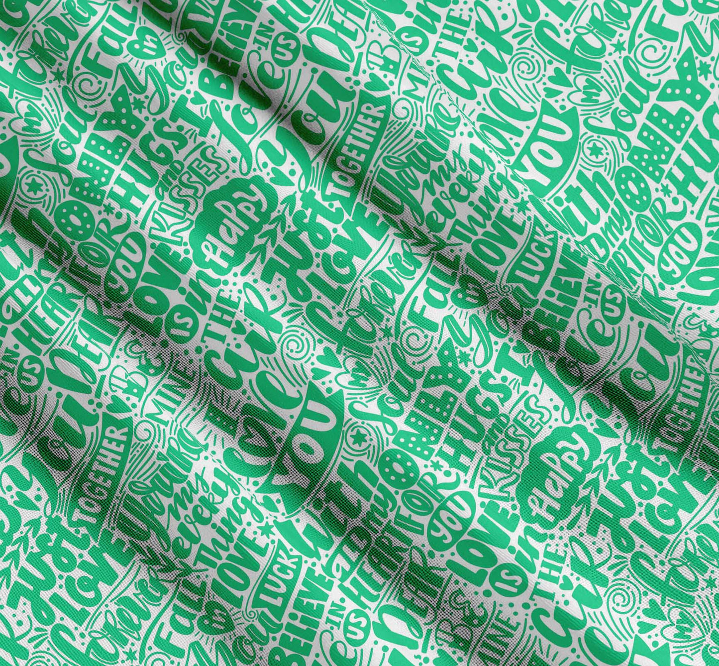 Soimoi Green Cotton Fabric Just Love Forever Text Fabric Prints By metre