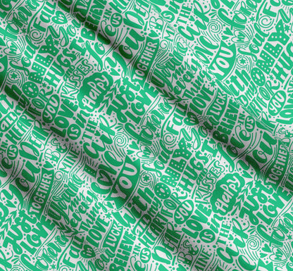 Soimoi Green Cotton Fabric Just Love Forever Text Fabric Prints By metre