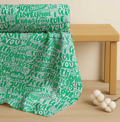 Soimoi Green Cotton Fabric Just Love Forever Text Fabric Prints By metre