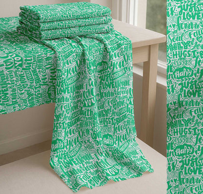 Soimoi Green Cotton Fabric Just Love Forever Text Fabric Prints By metre