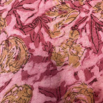 Vegan Pashmina Silk Feel Fabric with Handblocked Prints | Natural Fruit-Dyed Handblock Fabric for Sewing, Crafts & DIY - Pink Flowers
