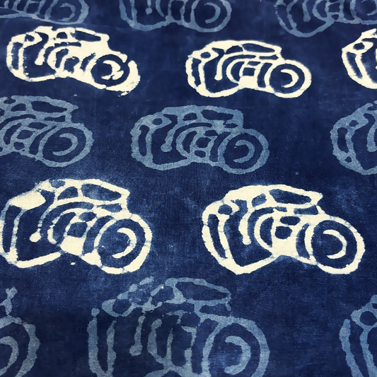 Dabu Indigo Handblock Cotton Print - Camera Pattern Print