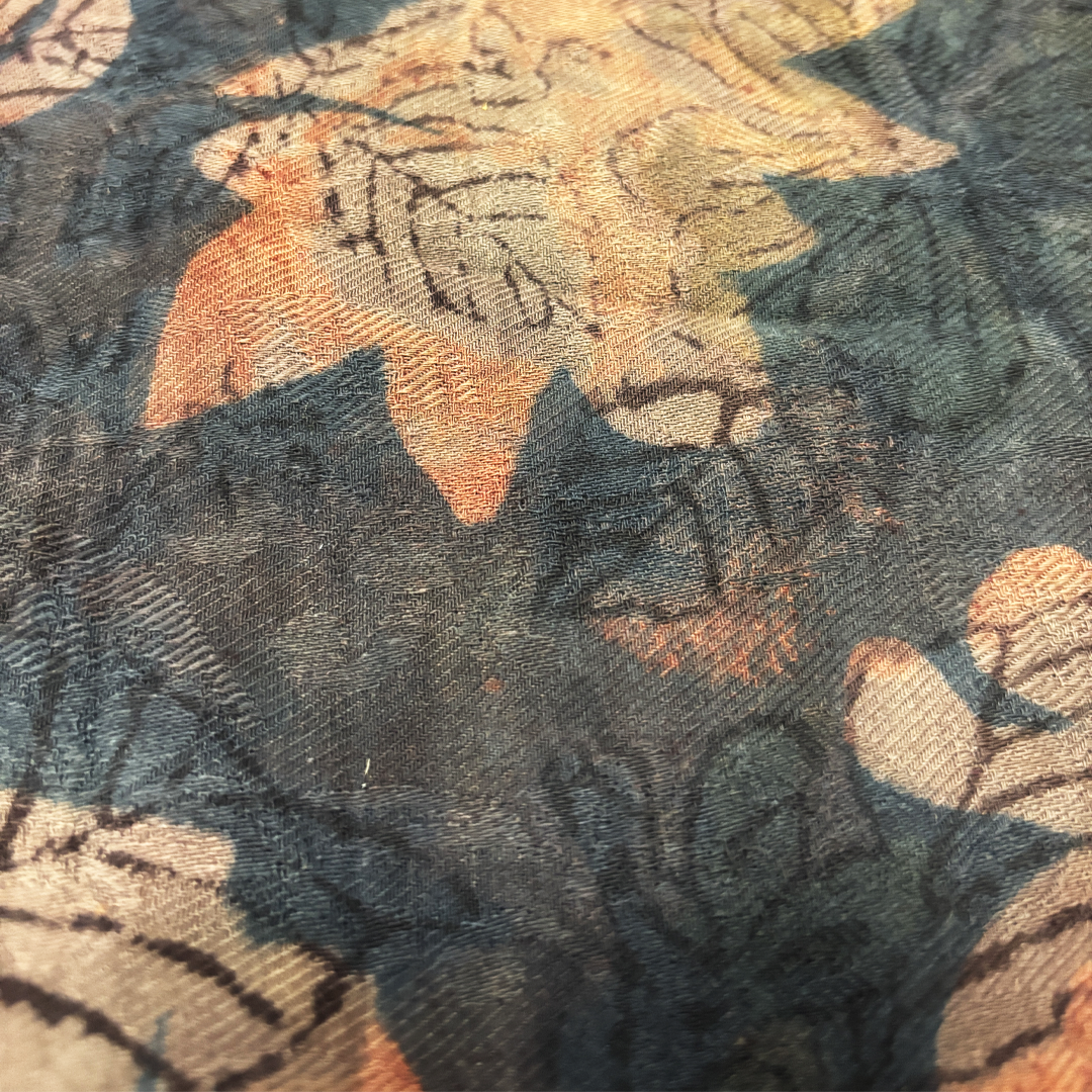 Vegan Pashmina Silk Feel Fabric with Handblocked Prints | Natural Fruit-Dyed Handblock Fabric for Sewing, Crafts & DIY - Autumn Leaves