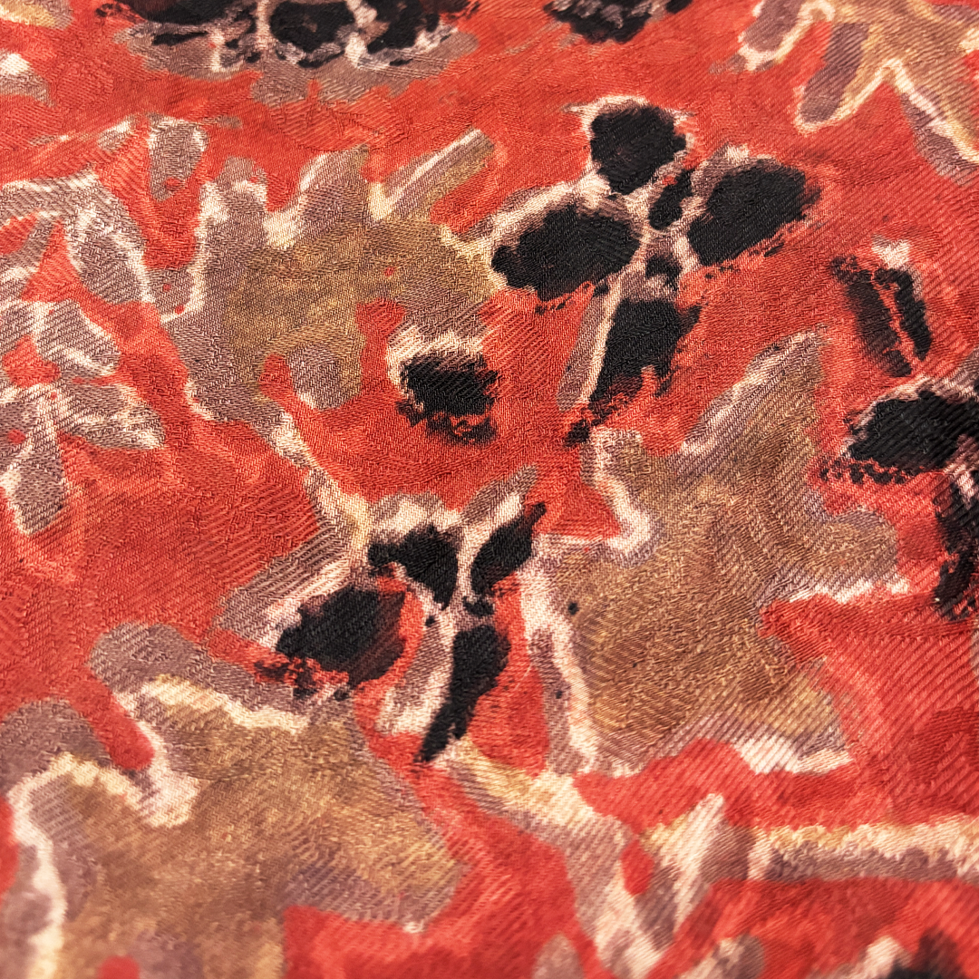 Vegan Pashmina Silk Feel Fabric with Handblocked Prints | Natural Fruit-Dyed Handblock Fabric for Sewing, Crafts & DIY - Black Leaves