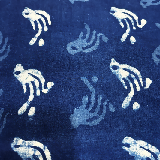 Dabu Indigo Handblock Cotton Print - Bird Pattern Print