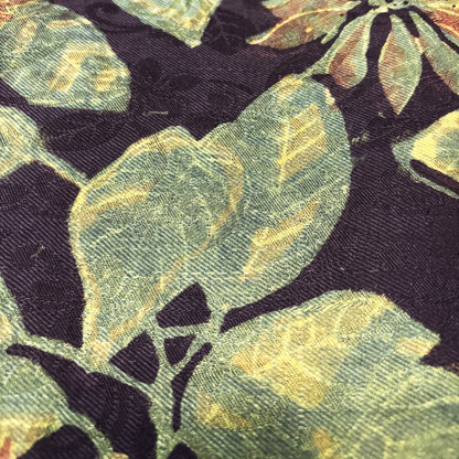 Vegan Pashmina Silk Feel Fabric with Handblocked Prints | Natural Fruit-Dyed Handblock Fabric for Sewing, Crafts & DIY - Green Leaves