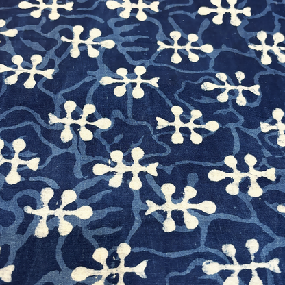 Dabu Indigo Handblock Cotton Print - Flower Pattern Print