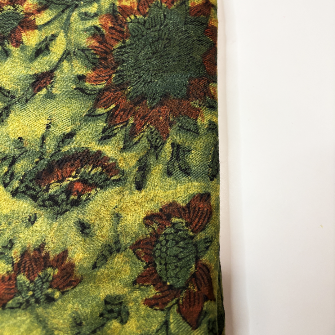 Vegan Pashmina Silk Feel Fabric with Handblocked Prints | Natural Fruit-Dyed Handblock Fabric for Sewing, Crafts & DIY - Light Green