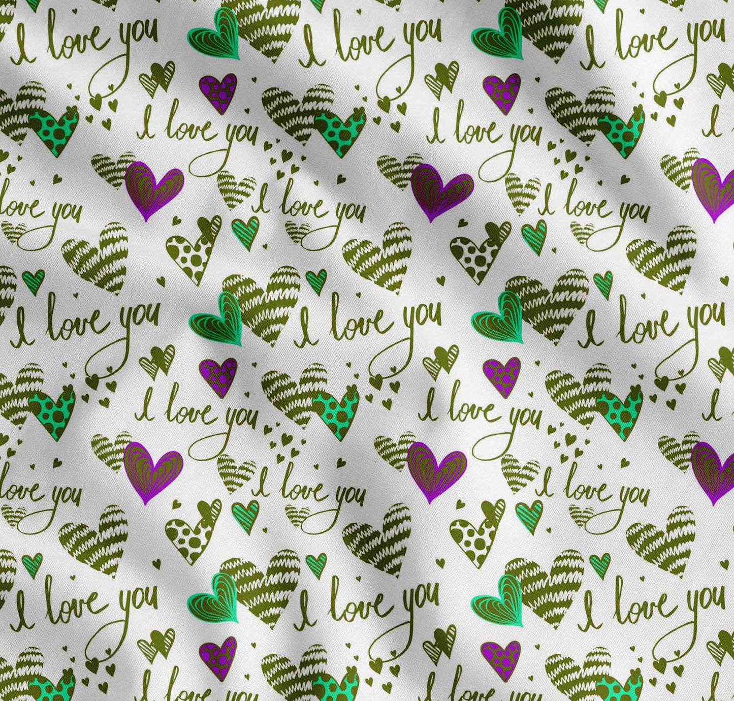 Soimoi Cotton Green Fabric - by The Yard - Heart & I Love You Text Textile - Romantic and Whimsical Designs for Stylish Creations Printed Fabric