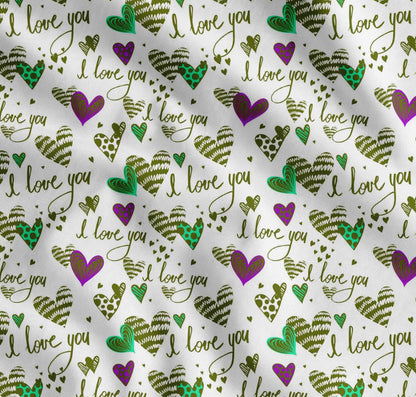 Soimoi Cotton Green Fabric - by The Yard - Heart & I Love You Text Textile - Romantic and Whimsical Designs for Stylish Creations Printed Fabric