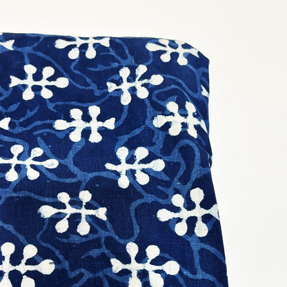 Dabu Indigo Handblock Cotton Print - Flower Pattern Print