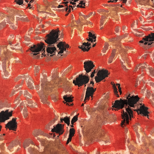 Vegan Pashmina Silk Feel Fabric with Handblocked Prints | Natural Fruit-Dyed Handblock Fabric for Sewing, Crafts & DIY - Black Leaves