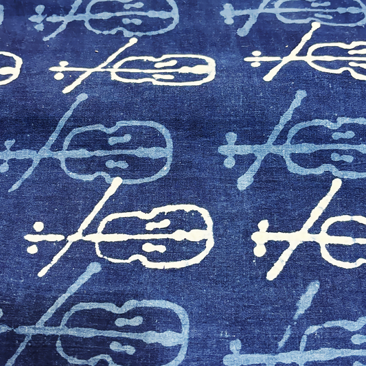 Dabu Indigo Handblock Cotton Print - Guitar Pattern Print
