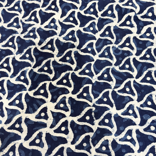 Dabu Indigo Handblock Cotton Print - Geometric Pattern Print