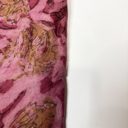 Vegan Pashmina Silk Feel Fabric with Handblocked Prints | Natural Fruit-Dyed Handblock Fabric for Sewing, Crafts & DIY - Pink Flowers