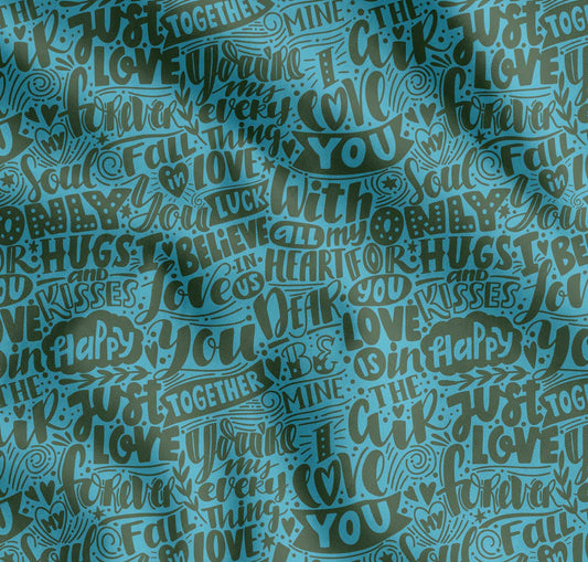 Soimoi Cotton Blue Fabric - by The Yard - - Just Love Forever Text Fabric - Romantic and Timeless Patterns for Apparel and Home Decor Printed Fabric