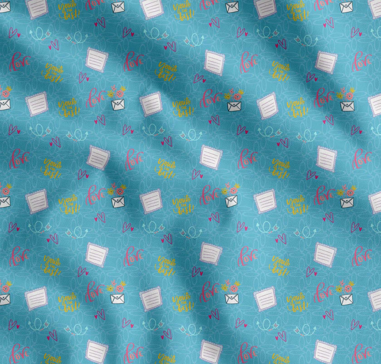Soimoi Blue Cotton Fabric Heart & Love Text Printed Craft Fabric by the yard