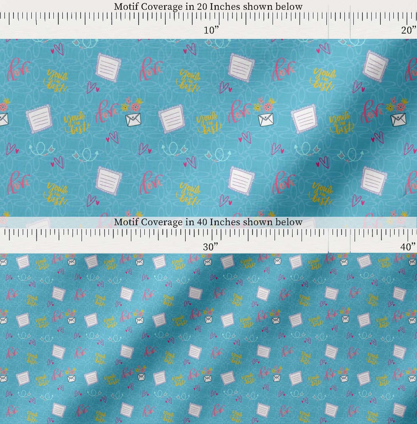 Soimoi Blue Cotton Fabric Heart & Love Text Printed Craft Fabric by the yard