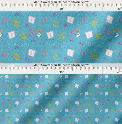 Soimoi Blue Cotton Fabric Heart & Love Text Printed Craft Fabric by the yard