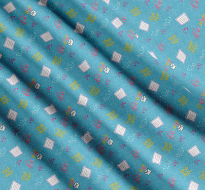 Soimoi Blue Cotton Fabric Heart & Love Text Printed Craft Fabric by the yard