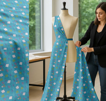 Soimoi Blue Cotton Fabric Heart & Love Text Printed Craft Fabric by the yard