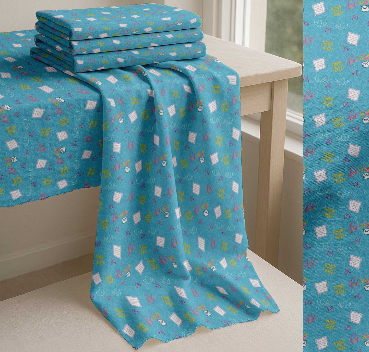 Soimoi Blue Cotton Fabric Heart & Love Text Printed Craft Fabric by the yard