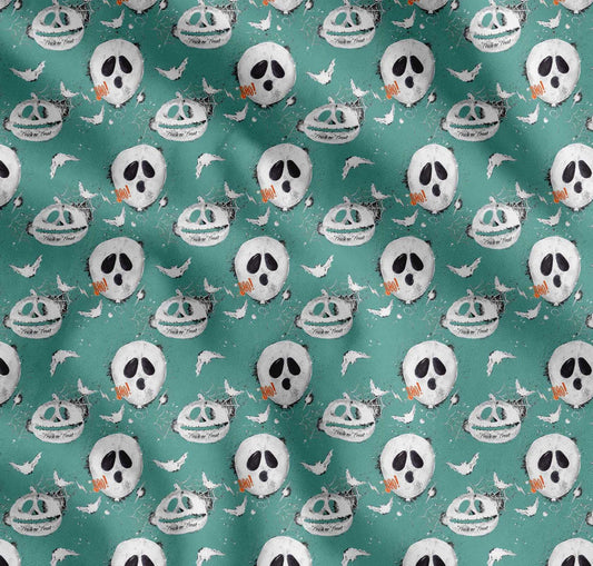 Soimoi Cotton Fabric Spider Web,Bat & Ghost Halloween Print Fabric by The Yard