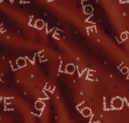 Soimoi Red Cotton Fabric Triangle & Floral Love Text Printed Craft Fabric by the yard
