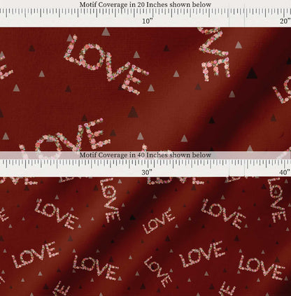 Soimoi Red Cotton Fabric Triangle & Floral Love Text Printed Craft Fabric by the yard