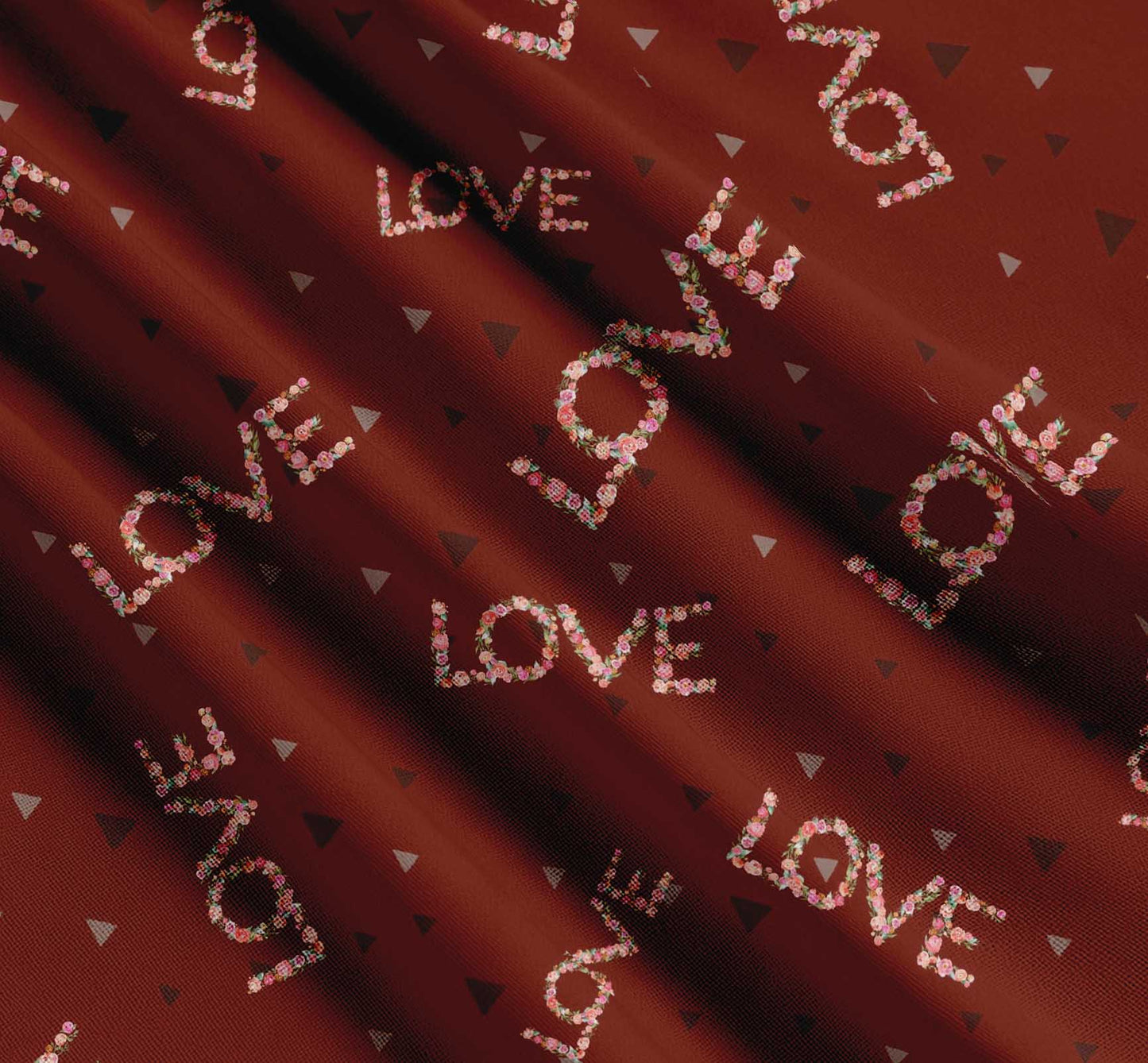 Soimoi Red Cotton Fabric Triangle & Floral Love Text Printed Craft Fabric by the yard