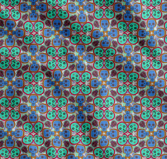 Soimoi Cotton Fabric Geometric & Artistic Skull Print Fabric by yard