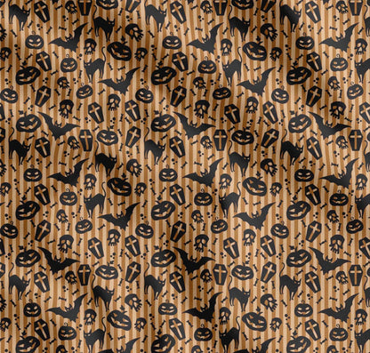 Soimoi Cotton Brown Fabric - by The Yard Stripe, Bat & Skull Halloween Fabric - Modern and Chic Halloween Designs for Fashion and Home Printed Fabric