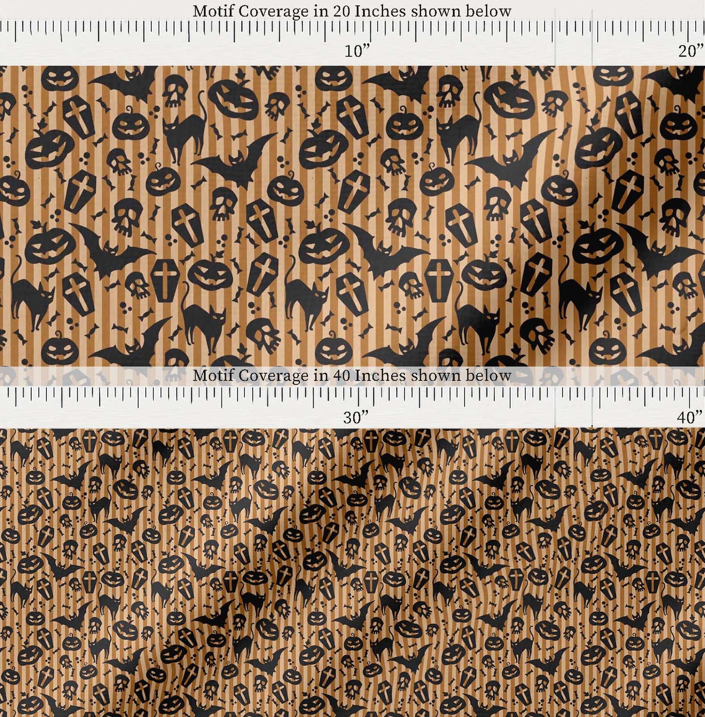Soimoi Cotton Brown Fabric - by The Yard Stripe, Bat & Skull Halloween Fabric - Modern and Chic Halloween Designs for Fashion and Home Printed Fabric