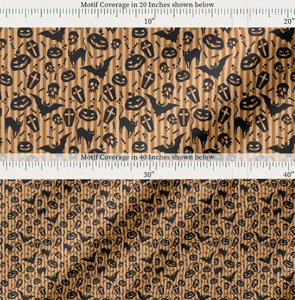 Soimoi Cotton Brown Fabric - by The Yard Stripe, Bat & Skull Halloween Fabric - Modern and Chic Halloween Designs for Fashion and Home Printed Fabric