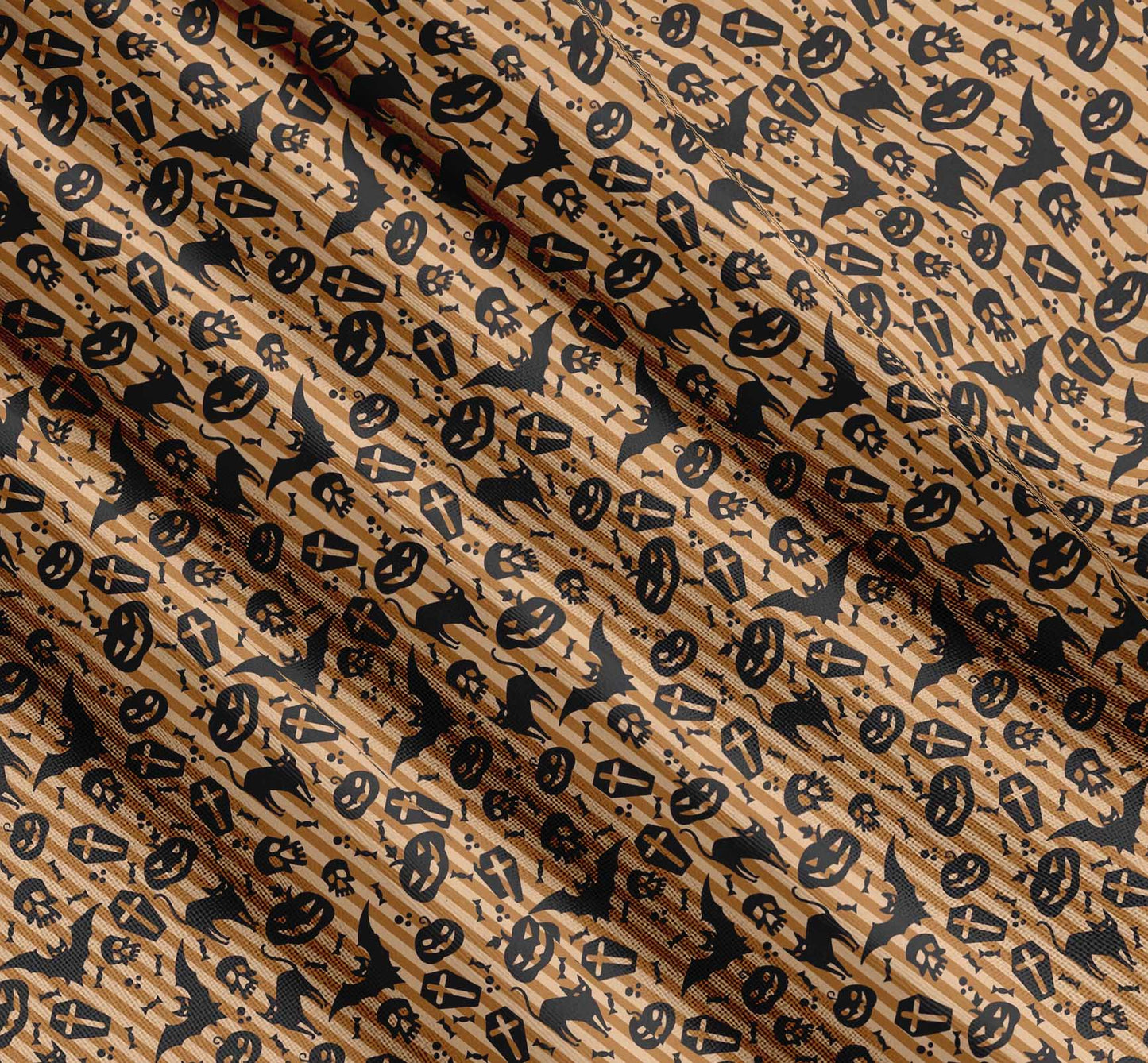 Soimoi Cotton Brown Fabric - by The Yard Stripe, Bat & Skull Halloween Fabric - Modern and Chic Halloween Designs for Fashion and Home Printed Fabric