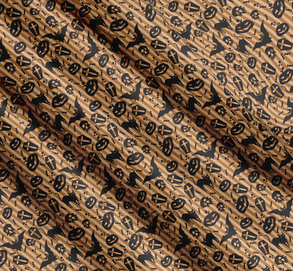 Soimoi Cotton Brown Fabric - by The Yard Stripe, Bat & Skull Halloween Fabric - Modern and Chic Halloween Designs for Fashion and Home Printed Fabric