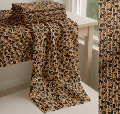 Soimoi Cotton Brown Fabric - by The Yard Stripe, Bat & Skull Halloween Fabric - Modern and Chic Halloween Designs for Fashion and Home Printed Fabric