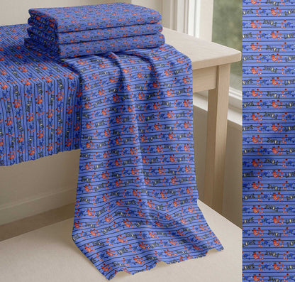 Soimoi Blue Cotton Fabric Stripe & Love Text Print Fabric by the yard
