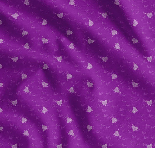 Soimoi Cotton Purple Fabric - by The Yard - Heart & Love Text Textile - Romantic and Whimsical Patterns for Fashion and Crafts Printed Fabric