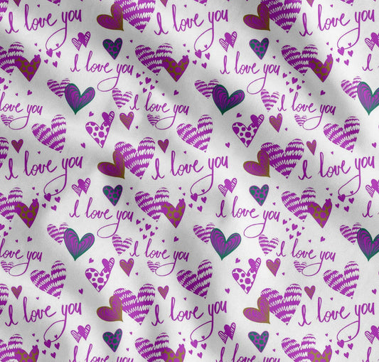 Soimoi Cotton Purple Fabric - by The Yard - Heart & I Love You Text Textile - Romantic and Whimsical Designs for Stylish Creations Printed Fabric