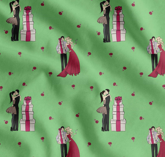 Soimoi Cotton Fabric Gift Box,Flower Bunch & Couples Love Print Fabric by the yard