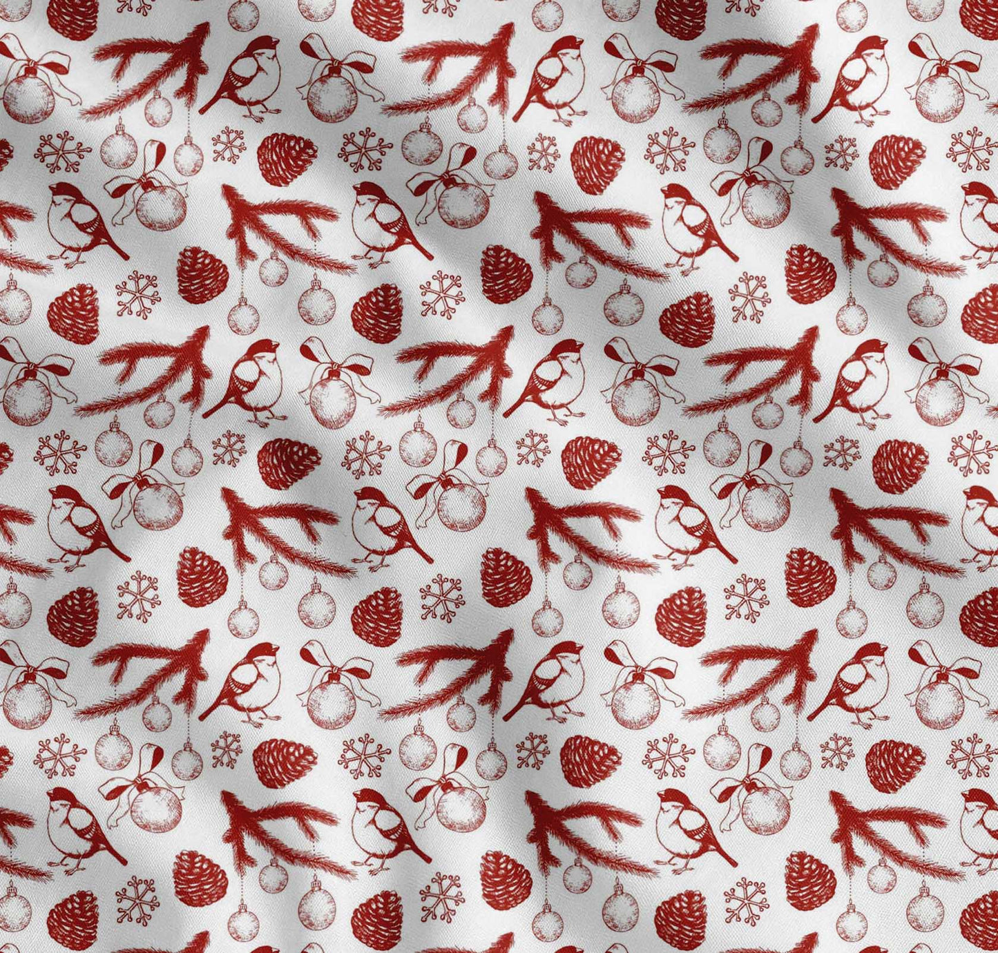 Soimoi Red Cotton Fabric Spruce Leaves & Baubles Christmas Decor Fabric Printed yard