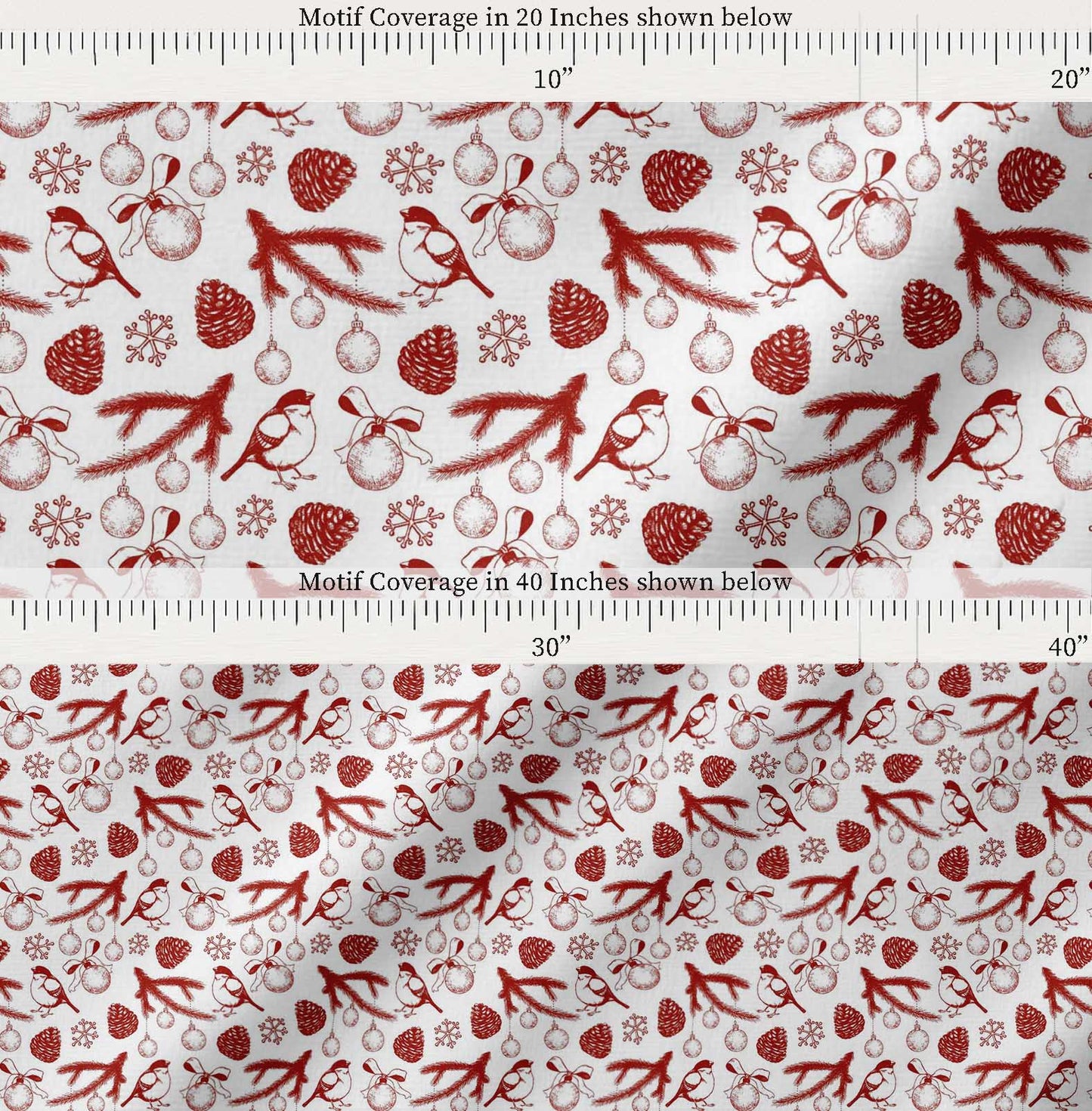 Soimoi Red Cotton Fabric Spruce Leaves & Baubles Christmas Decor Fabric Printed yard